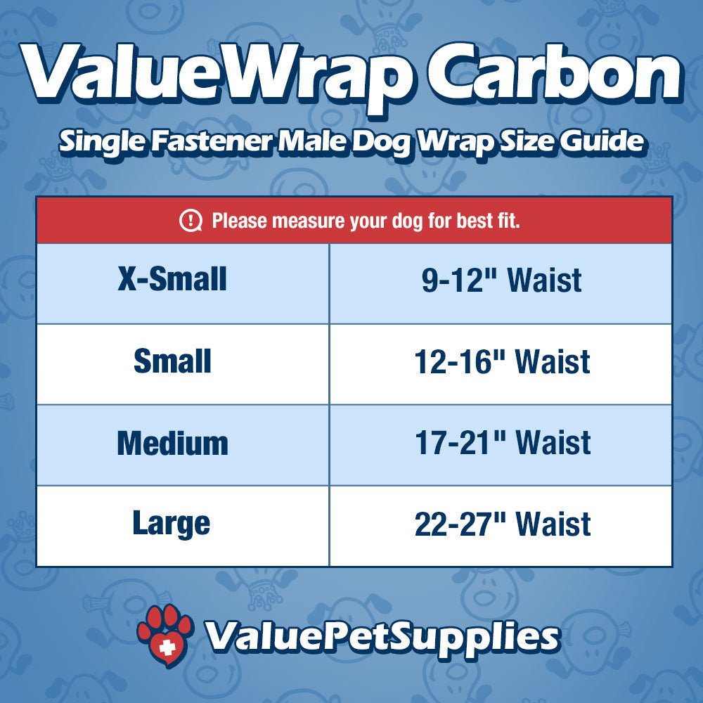 ValueWrap Male Wraps, Disposable Dog Diapers, Carbon, 1-Tab Large, 144 Count - Activated Charcoal, Snag-Free Fastener, Leak Protection, Wetness Indicator 